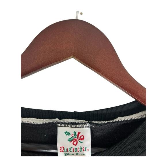 Vtg Snowflake Sweatshirt Black XL Christmas White Snowflakes Novelty Ugly Work - Picture 4 of 8